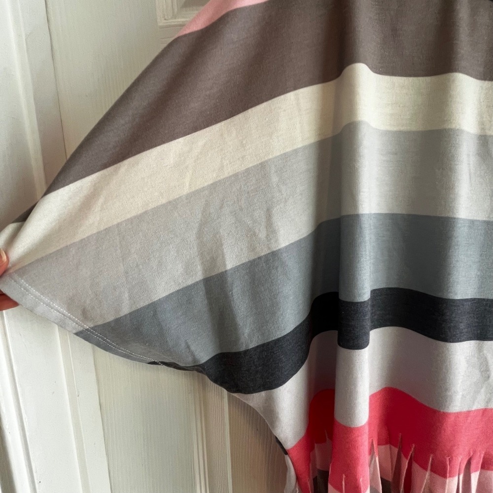 Peach Love California Striped Fringe Top Boxy Dolman Sleeve T-Shirt Coastal Chic - Picture 7 of 7